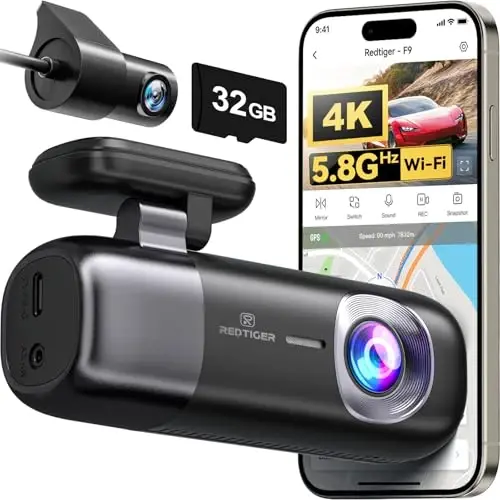 REDTIGER F9 Dash Cam 4K Front and Rear 1080P, WiFi GPS Car Camera with 32GB Card, Dual Dash Camera for Cars, Loop Recording, Night Vision, Parking Mode, Smart App Control, Support 256GB Max - 3