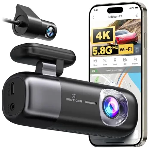 REDTIGER F9 Dash Cam 4K Front and Rear 1080P, 5.8GHz WiFi GPS Car Camera with APP Control, Dual Dash Camera for Cars, Loop Recording, WDR Night Vision, Parking Mode(SD Card Not Included) - 1