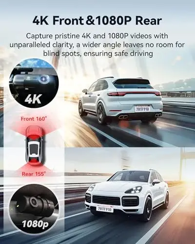 REDTIGER F9 Dash Cam 4K Front and Rear 1080P, 5.8GHz WiFi GPS Car Camera with APP Control, Dual Dash Camera for Cars, Loop Recording, WDR Night Vision, Parking Mode(SD Card Not Included) - 4