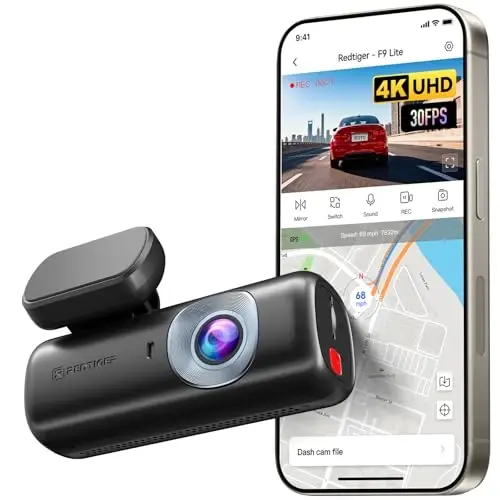 REDTIGER F9Lite Dash Cam 4K Front, ADAS, WiFi APP Control, Hidden Design | 2160P UHD Mini Car Dash Camera, GPS Tracking, WDR Night Vision, G-Sensor, 24H Parking Monitor(SD Card Not Included) - 1