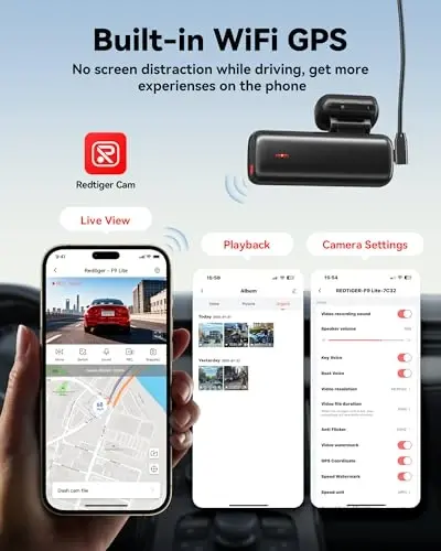 REDTIGER F9Lite Dash Cam 4K Front, ADAS, WiFi APP Control, Hidden Design | 2160P UHD Mini Car Dash Camera, GPS Tracking, WDR Night Vision, G-Sensor, 24H Parking Monitor(SD Card Not Included) - 4