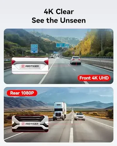REDTIGER Dash Cam Front Rear, 4K/2.5K Full HD Dash Camera for Cars, Included 32GB Card, Built-in Wi-Fi GPS, 3.16” IPS Screen, Night Vision, 170°Wide Angle, WDR, 24H Parking Mode(F7NP) - 1