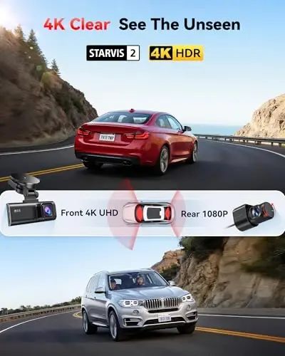 REDTIGER Ön Arka Dash Cam, 4K/2.5K Full HD Araba Dash Kamerası, Ücretsiz 32GB Kart, Dahili Wi-Fi GPS, 3.16” IPS Ekran, Gece Görüşü, 170° Geniş Açı, WDR, 24 Saat Park Modu - REDTIGER (1)