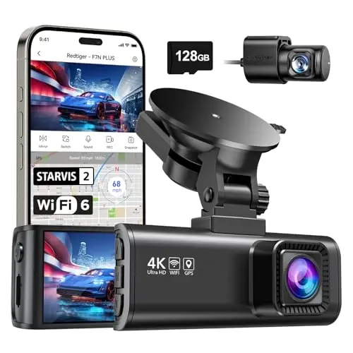 REDTIGER Ön Arka Dash Cam, 4K/2.5K Full HD Araba Dash Kamerası, Ücretsiz 32GB Kart, Dahili Wi-Fi GPS, 3.16” IPS Ekran, Gece Görüşü, 170° Geniş Açı, WDR, 24 Saat Park Modu - 1
