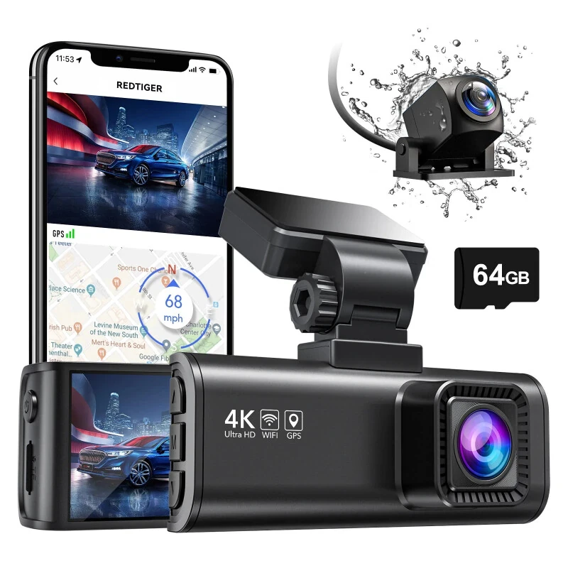 REDTIGER Dash Cam for Cars, 4K/2.5K Dashcam, 3.16'' IPS Screen Car Dash Cam Front and Rear, Built-in Wifi& GPS, G-sensor, Loop Recording, WDR, Super Night Vision, Parking Mode - REDTIGER