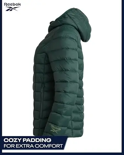 Reebok Ayollar Puf Kurtkasi - Kaput va Cho'ntakli Ayollar uchun Yengil Kvadrat Qor Muzligi Shiyponli Zip Up Bubble Qishki Palto - 6