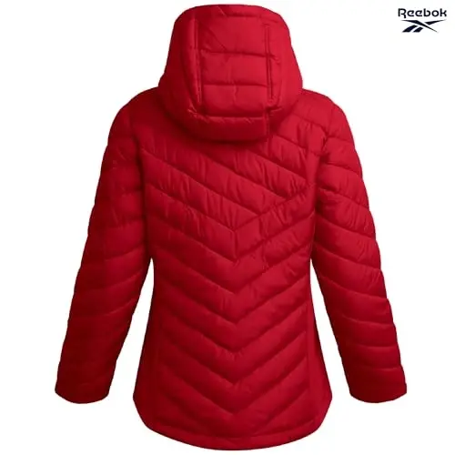 Reebok ayollar puffer kurtkasi - engil kaplamali qor muzligi qalqoni to'liq fermuarli qishki palto ayollar uchun qalpoqli va fermuarli cho'ntaklar - 6