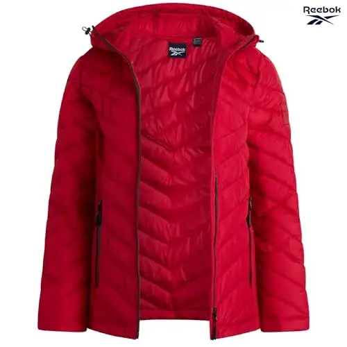 Reebok ayollar puffer kurtkasi - engil kaplamali qor muzligi qalqoni to'liq fermuarli qishki palto ayollar uchun qalpoqli va fermuarli cho'ntaklar - 2