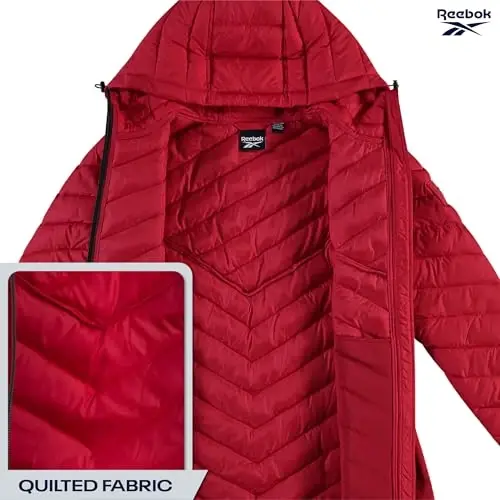 Reebok ayollar puffer kurtkasi - engil kaplamali qor muzligi qalqoni to'liq fermuarli qishki palto ayollar uchun qalpoqli va fermuarli cho'ntaklar - 4