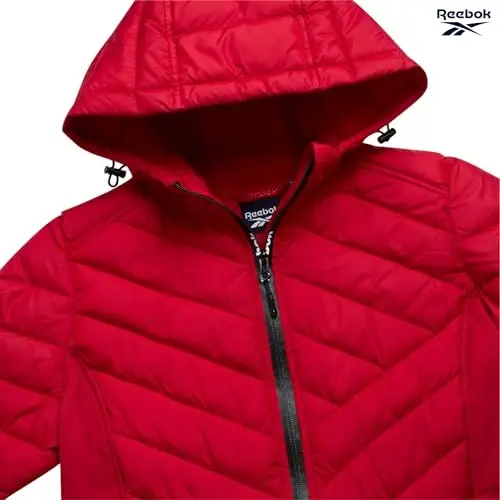 Reebok ayollar puffer kurtkasi - engil kaplamali qor muzligi qalqoni to'liq fermuarli qishki palto ayollar uchun qalpoqli va fermuarli cho'ntaklar - 5