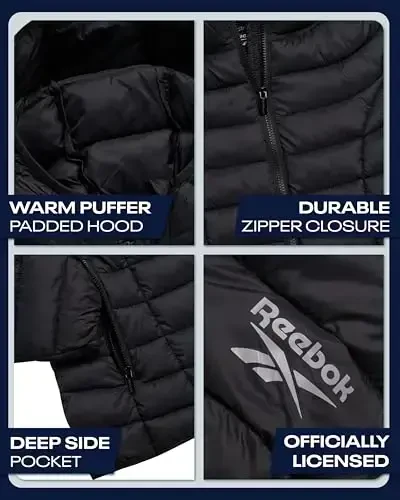 Reebok ayollar puffer kurtkasi - ob-havoga chidamli, issiq, ixcham qishki palto, tikilgan kundalik ayollar kurtkasi, o'lcham, qora siyoh - 2