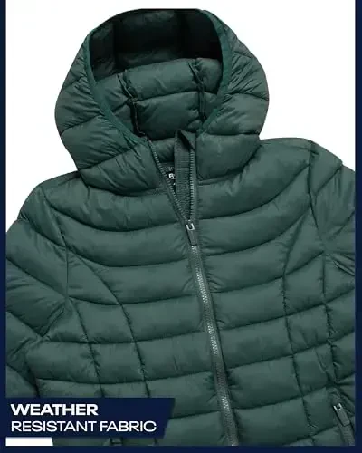 Reebok ayollar puffer kurtkasi - Yengil o'raladigan qorlik muzlik qalqoni tikilgan qishki palto ayollar uchun kaput va fermuarli cho'ntaklar bilan - 4