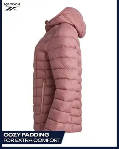 Reebok ayollar puffer kurtkasi - Yengil qavatli qor muzligi qalqoni fermuarli pufak qishki palto ayollar uchun kaput va cho'ntaklar bilan - 5