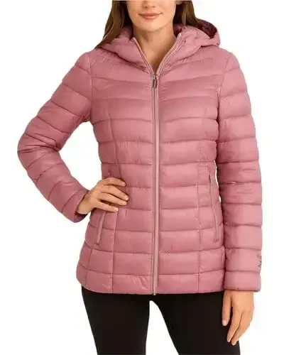 Reebok ayollar puffer kurtkasi - Yengil qavatli qor muzligi qalqoni fermuarli pufak qishki palto ayollar uchun kaput va cho'ntaklar bilan - 7