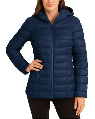 Reebok ayollar uchun puffer kurtka - yengil tikilgan qor muzligi qalqoni fermuarli ko'pikli qishki palto ayollar uchun kaput va cho'ntaklar bilan - 7