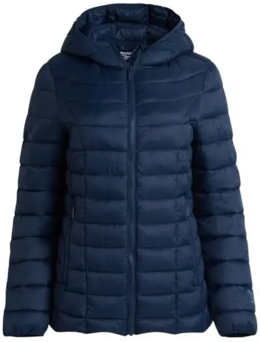 Reebok ayollar uchun puffer kurtka - yengil tikilgan qor muzligi qalqoni fermuarli ko'pikli qishki palto ayollar uchun kaput va cho'ntaklar bilan 