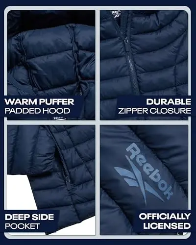Reebok ayollar uchun puffer kurtka - yengil tikilgan qor muzligi qalqoni fermuarli ko'pikli qishki palto ayollar uchun kaput va cho'ntaklar bilan - REEBOK (1)