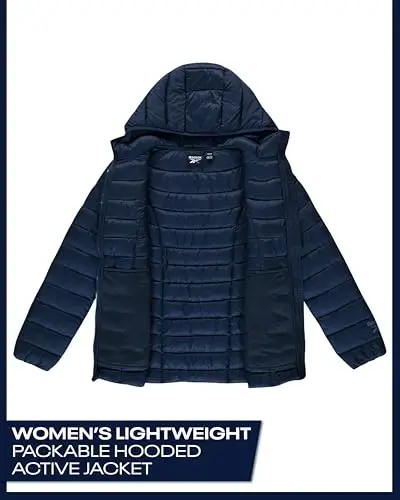 Reebok ayollar uchun puffer kurtka - yengil tikilgan qor muzligi qalqoni fermuarli ko'pikli qishki palto ayollar uchun kaput va cho'ntaklar bilan - 3
