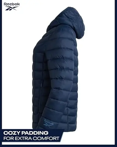 Reebok ayollar uchun puffer kurtka - yengil tikilgan qor muzligi qalqoni fermuarli ko'pikli qishki palto ayollar uchun kaput va cho'ntaklar bilan - 5