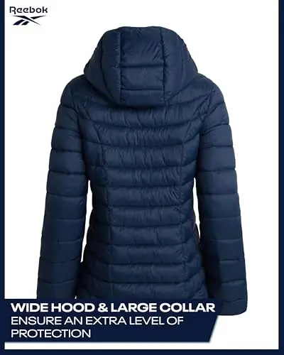 Reebok ayollar uchun puffer kurtka - yengil tikilgan qor muzligi qalqoni fermuarli ko'pikli qishki palto ayollar uchun kaput va cho'ntaklar bilan - 6