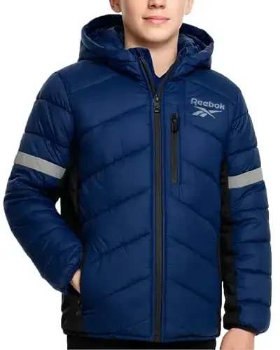 Reebok Boys Puffer Jacket - Og'ir vaznli kaplamali shamol va suvga chidamli o'g'il bolalar qishki paltosi - Fleece bilan izolyatsiya qilingan bolalar qishki kurtkasi - 1