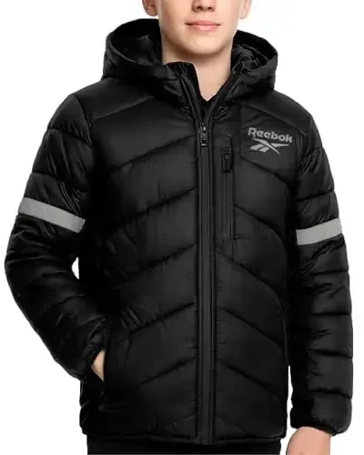 Reebok Boys Puffer Jacket - Og'ir vaznli, shamol va suvga chidamli bolalar qishki kurtkasi - Izolyatsiya qilingan Bubble bolalar qishki kurtkasi - 1