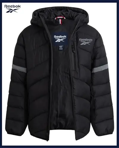 Reebok Boys Puffer Jacket - Og'ir vaznli, shamol va suvga chidamli bolalar qishki kurtkasi - Izolyatsiya qilingan Bubble bolalar qishki kurtkasi - 2
