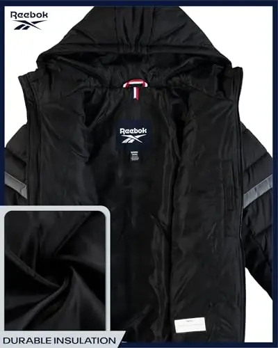 Reebok Boys Puffer Jacket - Og'ir vaznli, shamol va suvga chidamli bolalar qishki kurtkasi - Izolyatsiya qilingan Bubble bolalar qishki kurtkasi - 4