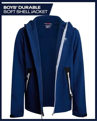 Reebok Boys Softshell Kurtka - Polar Fleece Astarli Shamol va Suvga chidamli Qalpog'li Qishki Palto - Bolalar uchun Kundalik Ustki Kiyim - REEBOK (1)