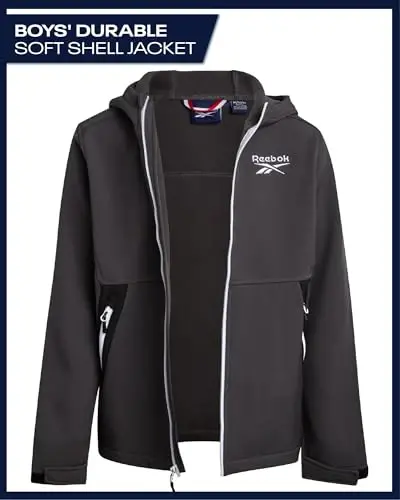 Reebok Boys Softshell Kurtkasi - Polar Fleece Astarlı Rüzgar ve Su Geçirmez Kapüşonlu Kışlık Palto - Erkek Çocuklar için Günlük Dış Giyim - 2