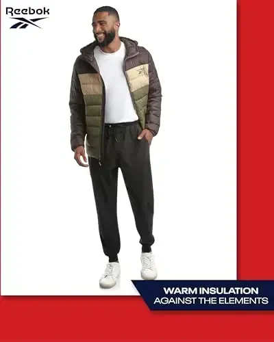 Reebok erkaklar kurtkasi - engil kapüşonli kaplama puffer palto - erkaklar uchun issiq izolyatsiyalangan qishki kurtka (S-4X) - 5