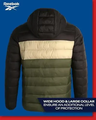 Reebok erkaklar kurtkasi - engil kapüşonli kaplama puffer palto - erkaklar uchun issiq izolyatsiyalangan qishki kurtka (S-4X) - 6