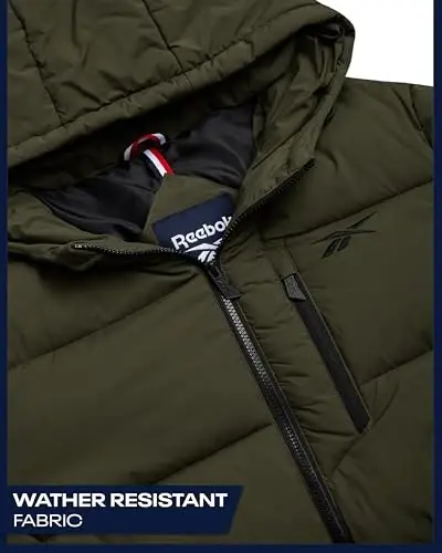 Reebok erkaklar kurtkasi - Erkaklar uchun ob-havoga chidamli qishki kurtkalar Kapüşon va cho'ntaklar bilan tikilgan iliq palto puffer kurtkasi - 4