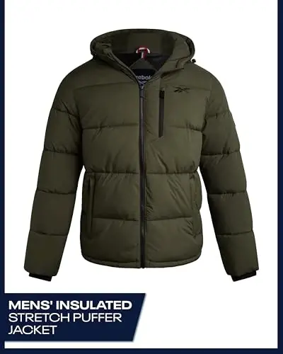 Reebok erkaklar kurtkasi - Erkaklar uchun ob-havoga chidamli qishki kurtkalar Kapüşon va cho'ntaklar bilan tikilgan iliq palto puffer kurtkasi - 6