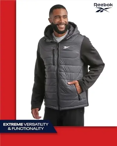 Reebok erkaklar kurtkasi - Jumper junli yengli iliq izolyatsiyalangan kapitone puffer kurtkasi - Erkaklar uchun kaputli tashqi kurtka (M-XL) - 3