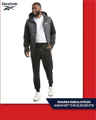 Reebok erkaklar kurtkasi - Jumper junli yengli iliq izolyatsiyalangan kapitone puffer kurtkasi - Erkaklar uchun kaputli tashqi kurtka (M-XL) - 5