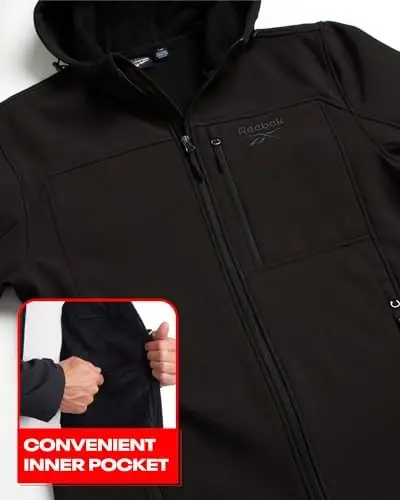 Reebok erkaklar kurtkasi - Kapüşonli yengil softshell kurtka - Erkaklar uchun kundalik ob-havoga chidamli palto (S-XXL) - 3