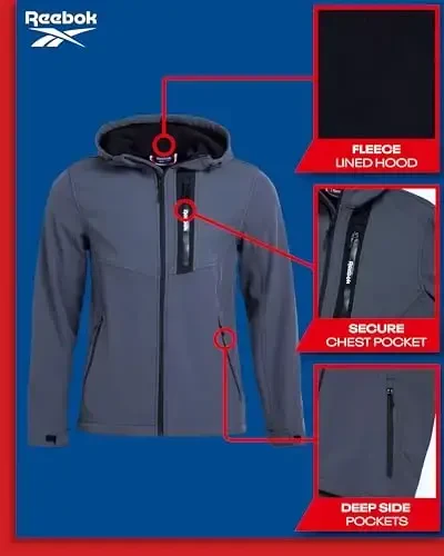 Reebok erkaklar kurtkasi - Kapüşonli yengil softshell kurtka - Erkaklar uchun kundalik ob-havoga chidamli palto (S-XXL) - 2