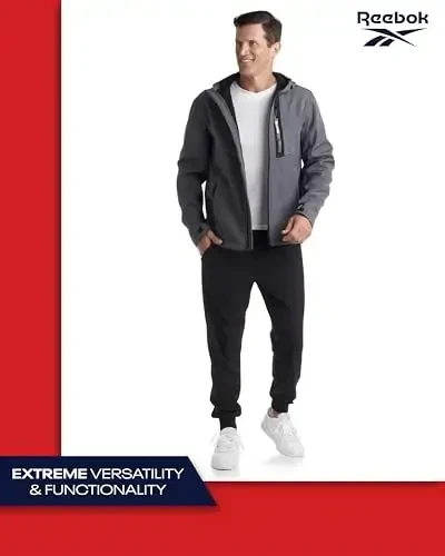 Reebok erkaklar kurtkasi - Kapüşonli yengil softshell kurtka - Erkaklar uchun kundalik ob-havoga chidamli palto (S-XXL) - 5