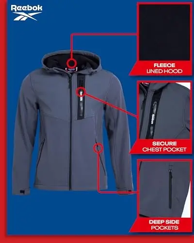 Reebok erkaklar kurtkasi - Kapüşonli yengil softshell kurtka - Erkaklar uchun kundalik ob-havoga chidamli palto (S-XXL) - 2