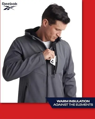 Reebok erkaklar kurtkasi - Kapüşonli yengil softshell kurtka - Erkaklar uchun kundalik ob-havoga chidamli palto (S-XXL) - 3