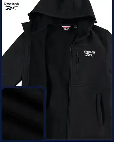 Reebok erkaklar kurtkasi - Suvga chidamli fermuarli Sherpa junli yumshoq qobiqli erkaklar uchun yengil kurtka - Erkaklar uchun qishki kurtkalar - 4