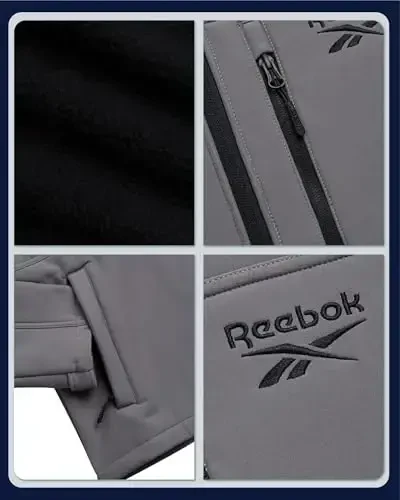 Reebok erkaklar kurtkasi - Suvga chidamli fermuarli Sherpa junli yumshoq qobiqli erkaklar uchun yengil kurtka - Erkaklar uchun qishki kurtkalar - 2