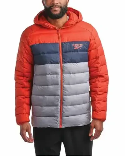Reebok erkaklar kurtkasi – Yengil kapüşonli kaplama puffer palto – Erkaklar uchun iliq izolyatsiyalangan qishki kurtka (S-4X) - REEBOK