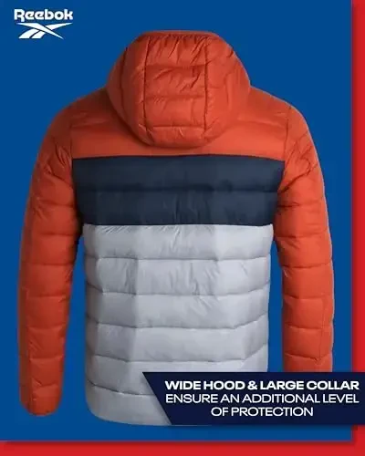 Reebok erkaklar kurtkasi – Yengil kapüşonli kaplama puffer palto – Erkaklar uchun iliq izolyatsiyalangan qishki kurtka (S-4X) - 6