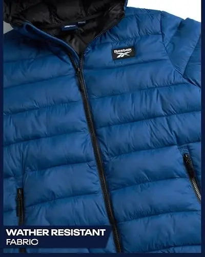 Reebok erkaklar kurtkasi – Yengil kapüşonli kaplama puffer paltosi – Erkaklar uchun issiq izolyatsiyalangan qishki kurtka (S-4X) - 5