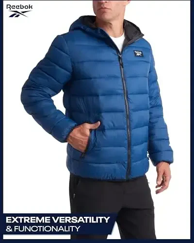 Reebok erkaklar kurtkasi - Yengil kapüşonli kaplama puffer paltosi - Erkaklar uchun issiq izolyatsiyalangan qishki kurtka (S-4X) - 6