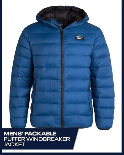 Reebok erkaklar kurtkasi - Yengil kapüşonli kaplama puffer paltosi - Erkaklar uchun issiq izolyatsiyalangan qishki kurtka (S-4X) - 3