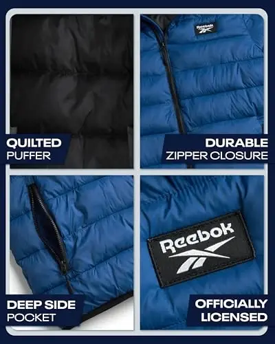 Reebok erkaklar kurtkasi - Yengil kapüşonli kaplama puffer paltosi - Erkaklar uchun issiq izolyatsiyalangan qishki kurtka (S-4X) - 4