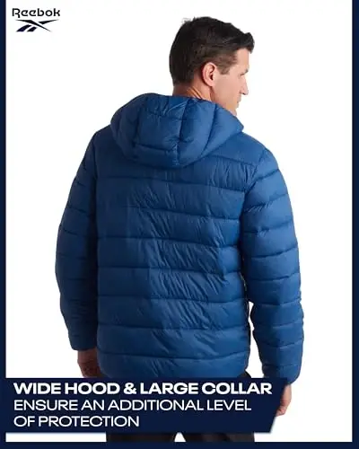 Reebok erkaklar kurtkasi - Yengil kapüşonli kaplama puffer paltosi - Erkaklar uchun issiq izolyatsiyalangan qishki kurtka (S-4X) - 7